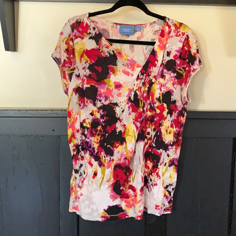Simply Vera Wang PXL cap sleeve red black top EUC